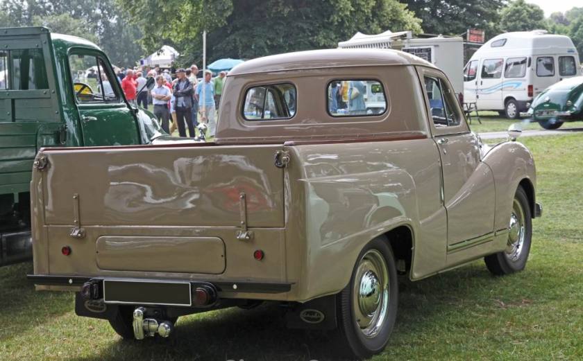 Austin A70 Utility 1952.  This pickup used the chassis-cab unit which Austin already supplied to those who wanted to build their own coachwork onto it.  The Hereford-based pickup was introduced in 1951, and prior to that Austin sold the Hampshire-based pickup.  In Australia they had their own version, possibly locally built, and this had a longer cab superstructure and a wraparound rear window made of two pieces of glass.