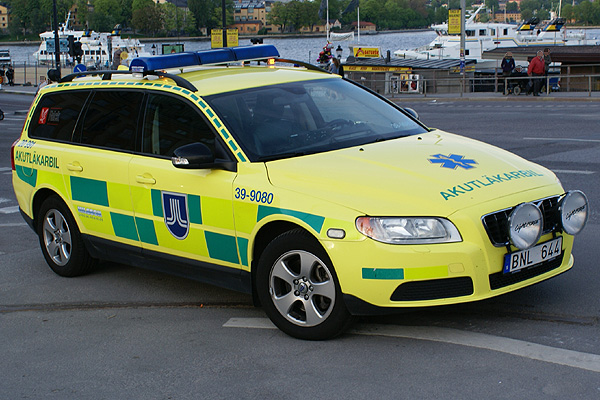 Doctor fly-car (Medic-car), Volvo V70, in Stockholm Sweden