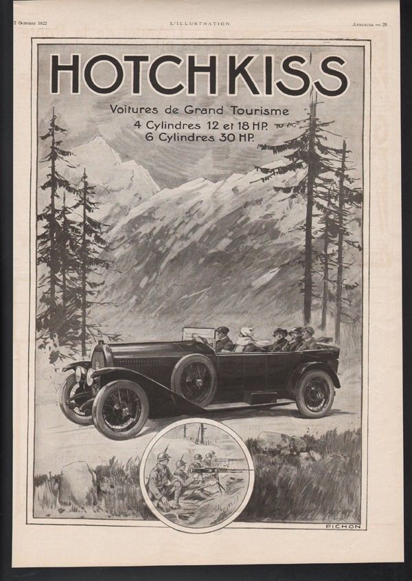 1922 HOTCHKISS CAR AUTO MEMORABILIA TOURING LUXURY MACHINE GUN TRENCH 21381