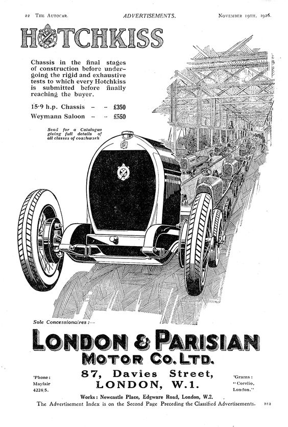 1926 Hotchkiss Autocar Motor Car Advert 1926