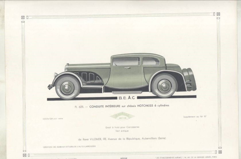 1932 Hotchkiss Coupe ORIGINAL Print French wz3202