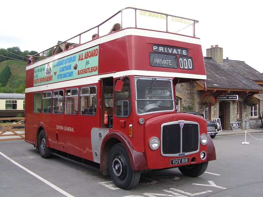 1957 built AEC Regent V bus (VDV 818) A Devon General