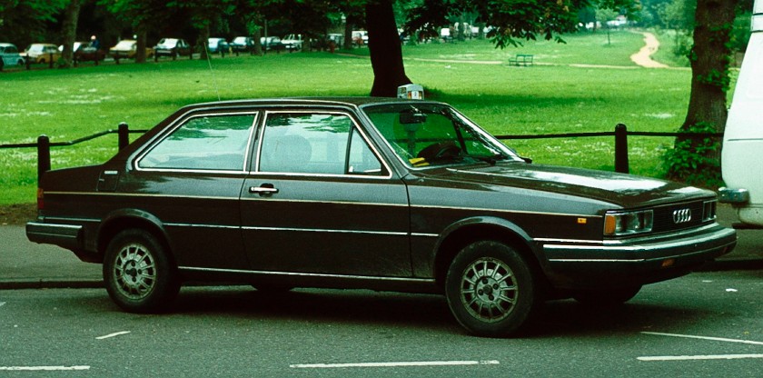 1981 Audi 4000 US-spec 2-door version, shown by the headlamp configuration and large bumpers