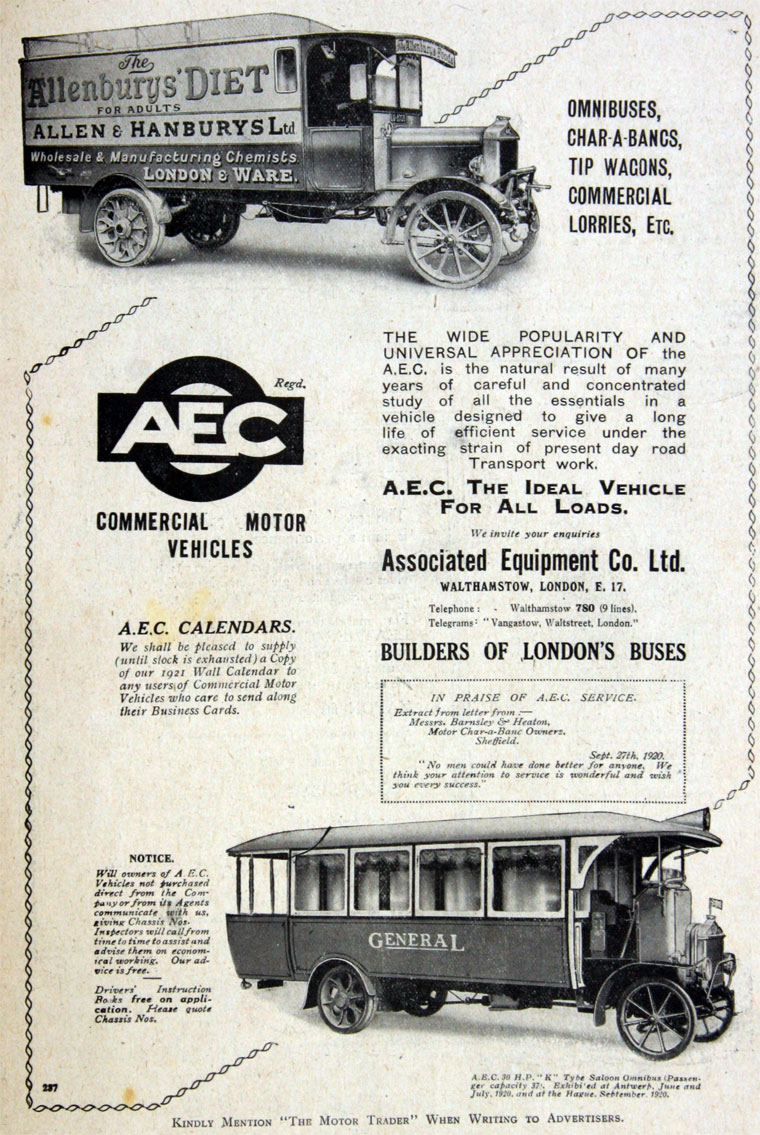 1921 AEC Commercial Motor Vehicles ad
