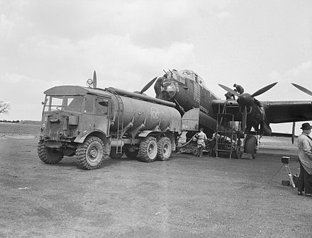 1944 AEC 854 refueling an Avro Lancaster, 1944