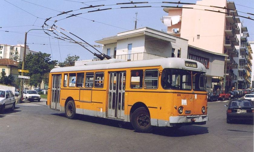 1961 Alfa Romeo 1000F trolleybus No. 8010 of the Naples trolleybus system in Torre del Greco