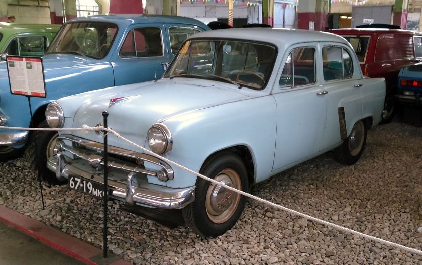 Moskvitch-402, probably a Moskvitch-402B (with hand controls for disabled drivers)